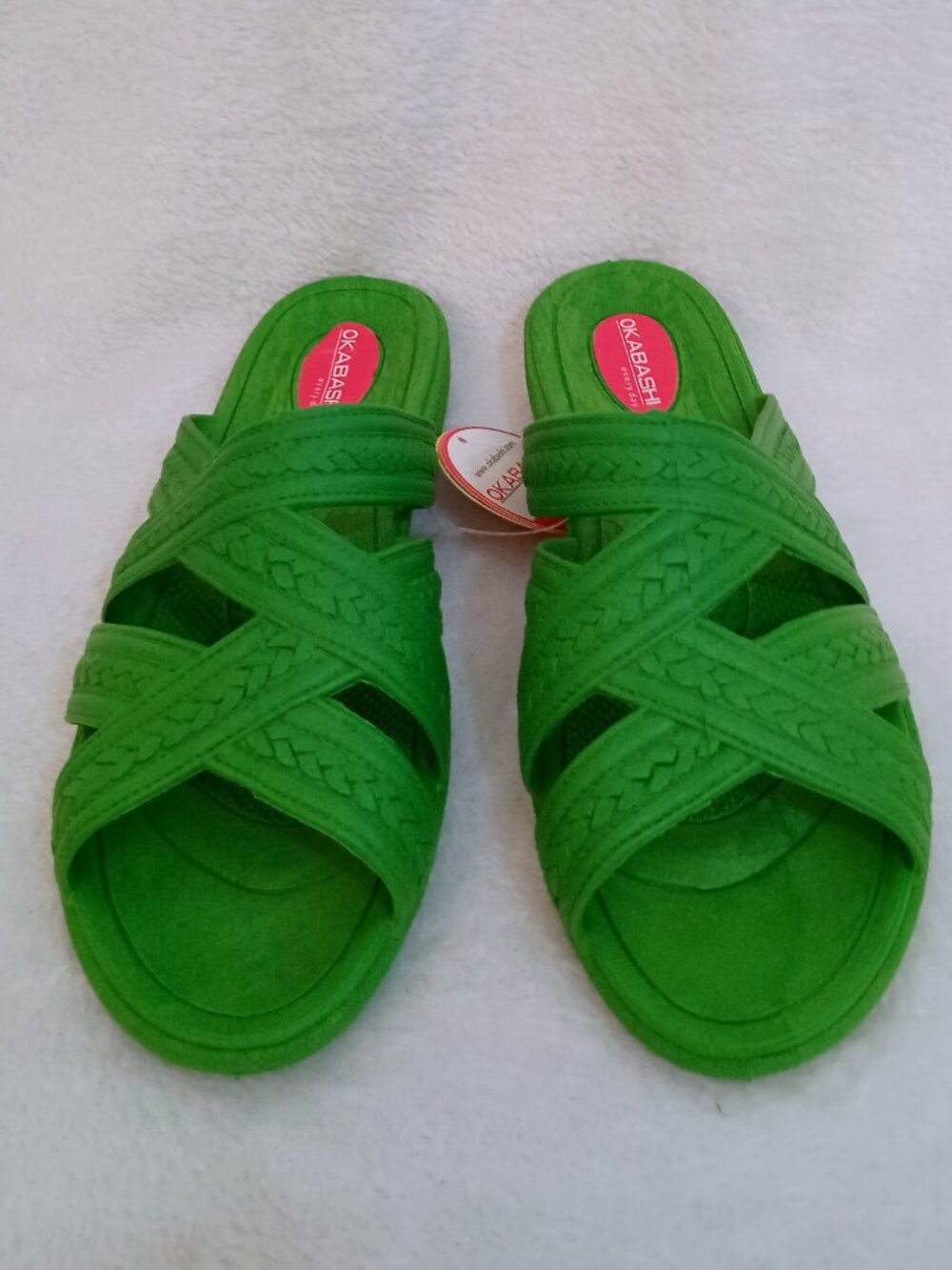 NWT Okabashi Cross Strap Women's Sandals Sz ML(8.5-9.5) Green Slide Slip-On